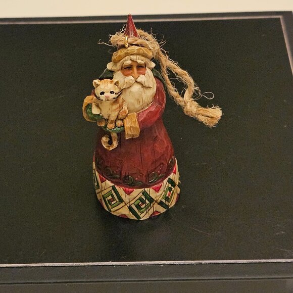 Vtg. 2002 Jim Shore 3.5" Santa Ornament. Santa holding orange tabby cat. - Picture 1 of 7